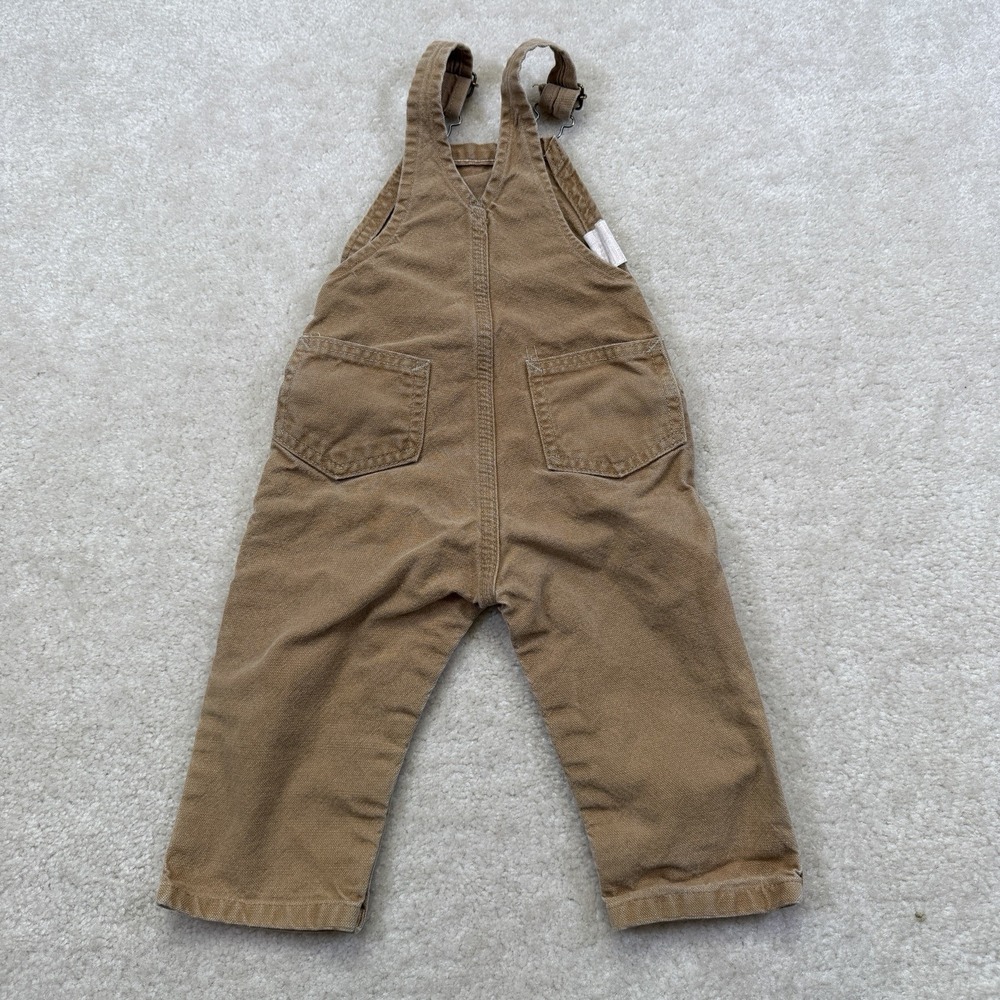 Vtg Carhartt Overalls Toddler 24 Months Brown Canvas Bib Workwear USA Union Made - Picture 2 of 7